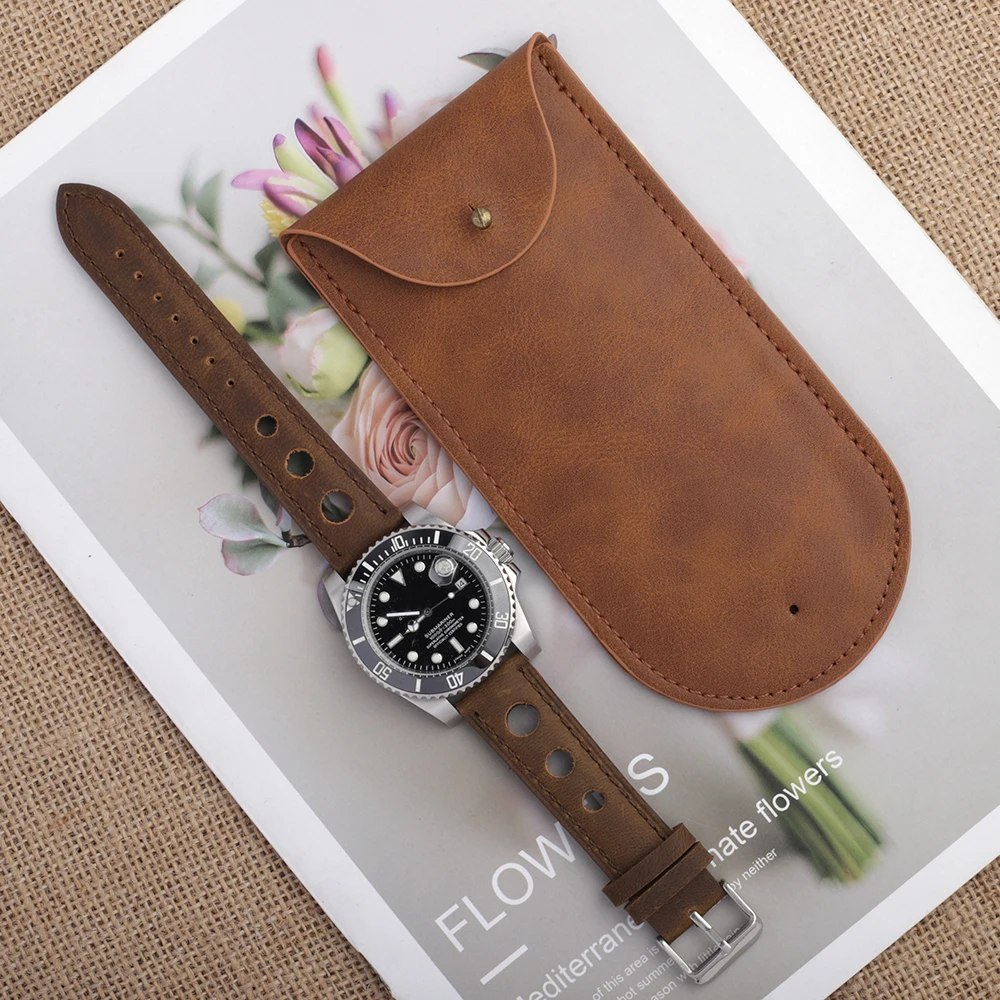 

Watch Bag Crazy Horse PU Leather Gift Bag Travel Storage Case Durable Portable Watch Dust Protection Case Storage Bag 16.5*7CM