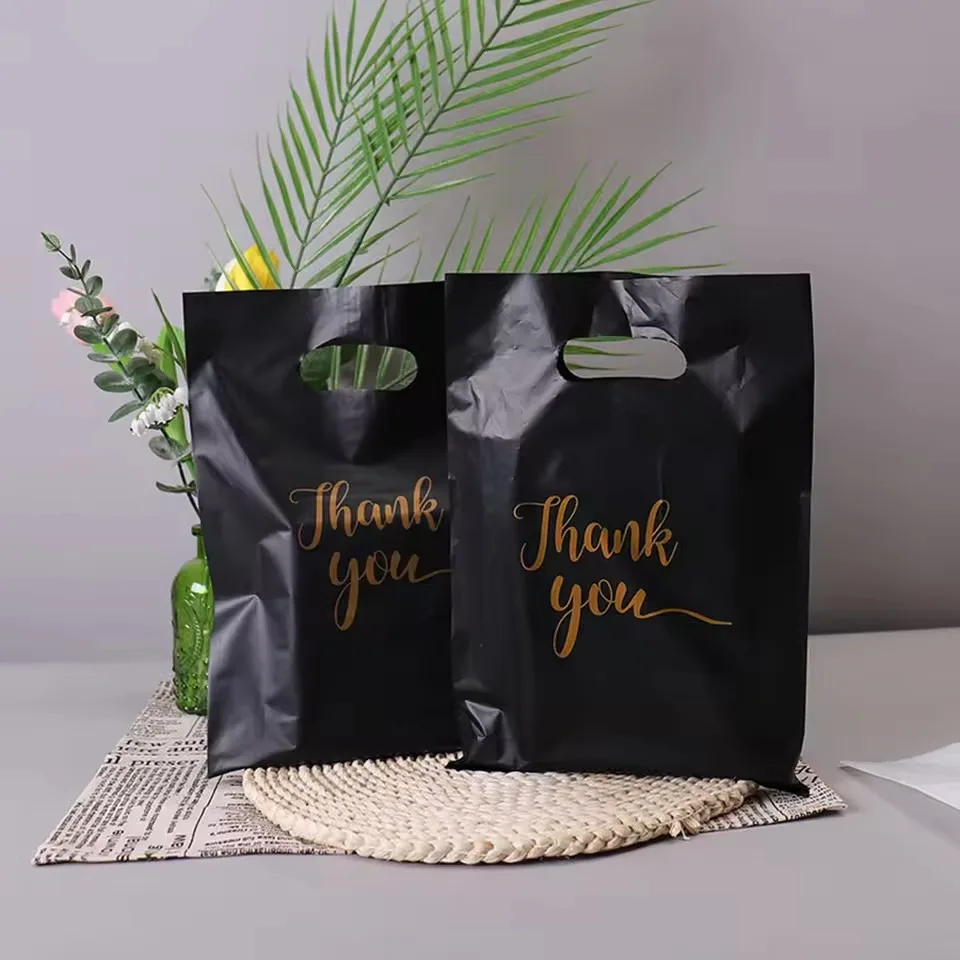 50/100 Stück Schwarze 'Danke'-Plastiktüten Handtaschen Plastik-Einkaufstaschen für Boutiquen Supermärkte Bekleidungsgeschäfte – Detail 5