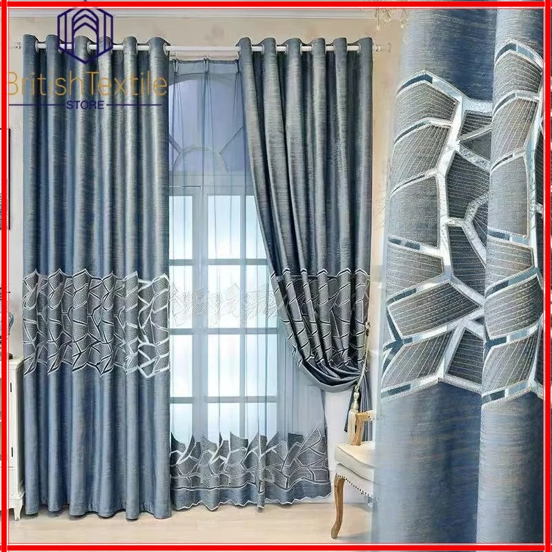

European Luxury Curtains for Living Dining Room Bedroom Semi White Tulle Premium Crack Geometric Custom Home Decor Brown