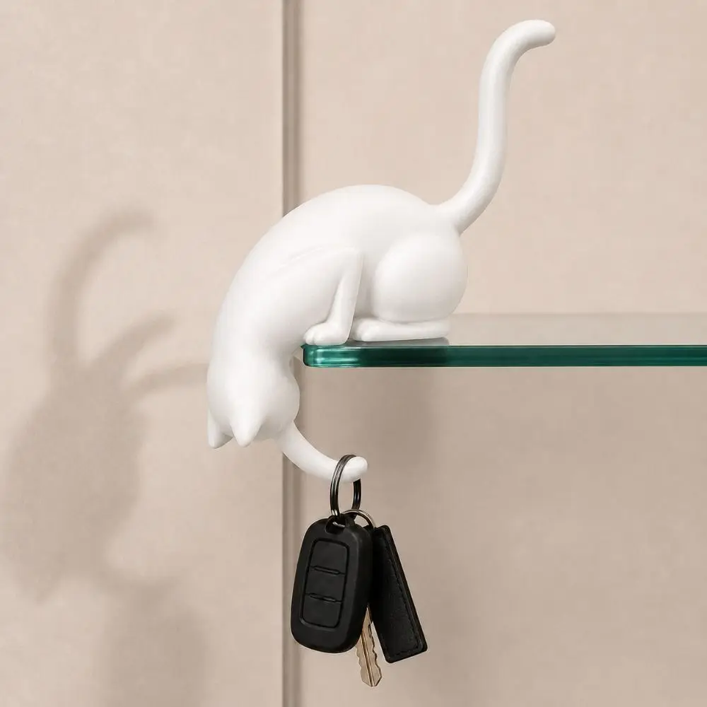 3D Printed Cat-Shaped Wall Hook Inverted Hanging Cartoon Bookshelf Lantern Cute Funny Animal Figurine Hook Bookshelf Decoration