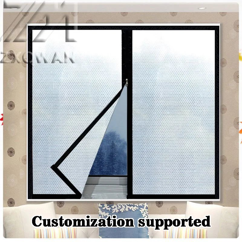 Winter Sealed Windows, Insulated Bubble Wrap for Wind and Cold Protection, Double-Layer Thick Warm Curtains, Black Zipper Style
