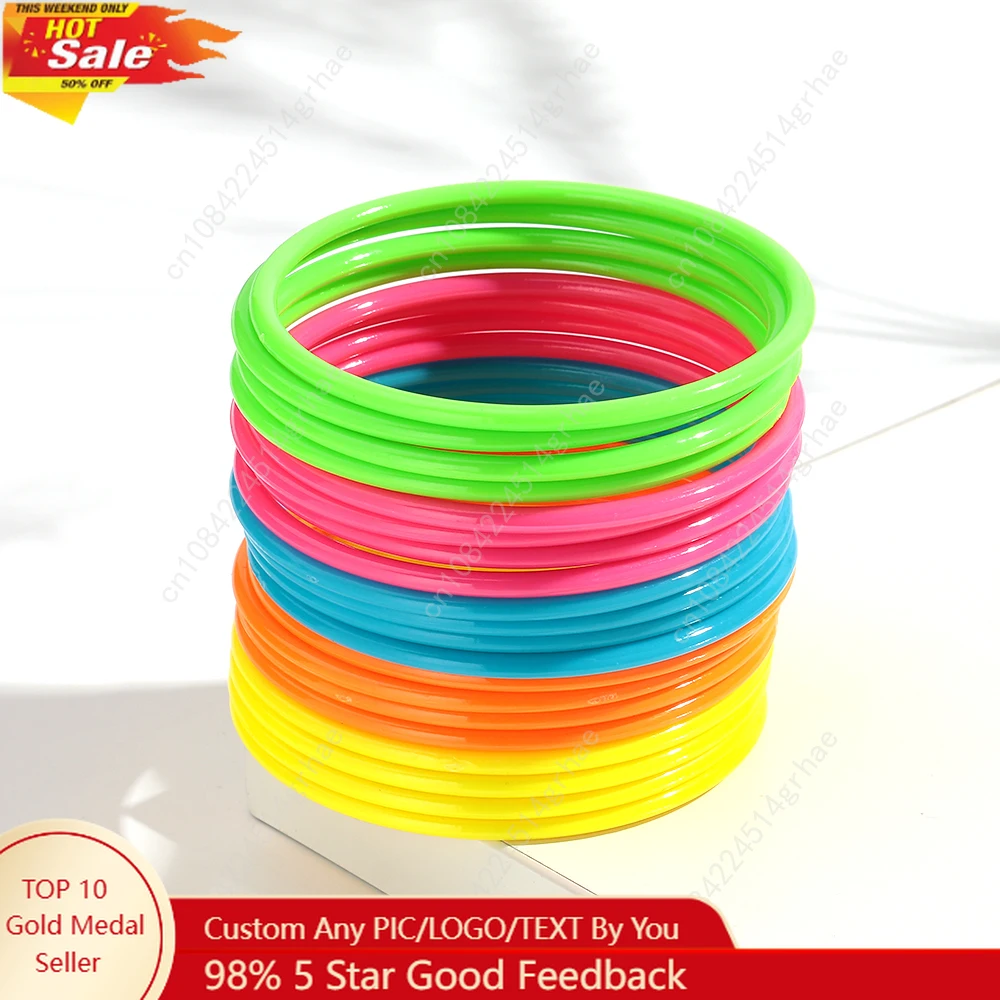 

5/10/20pcs Trendy Acrylic Neon Colorful Round Geometric Thin Bangles Set Multi-colored Stackable Bracelet Fashion Accessories