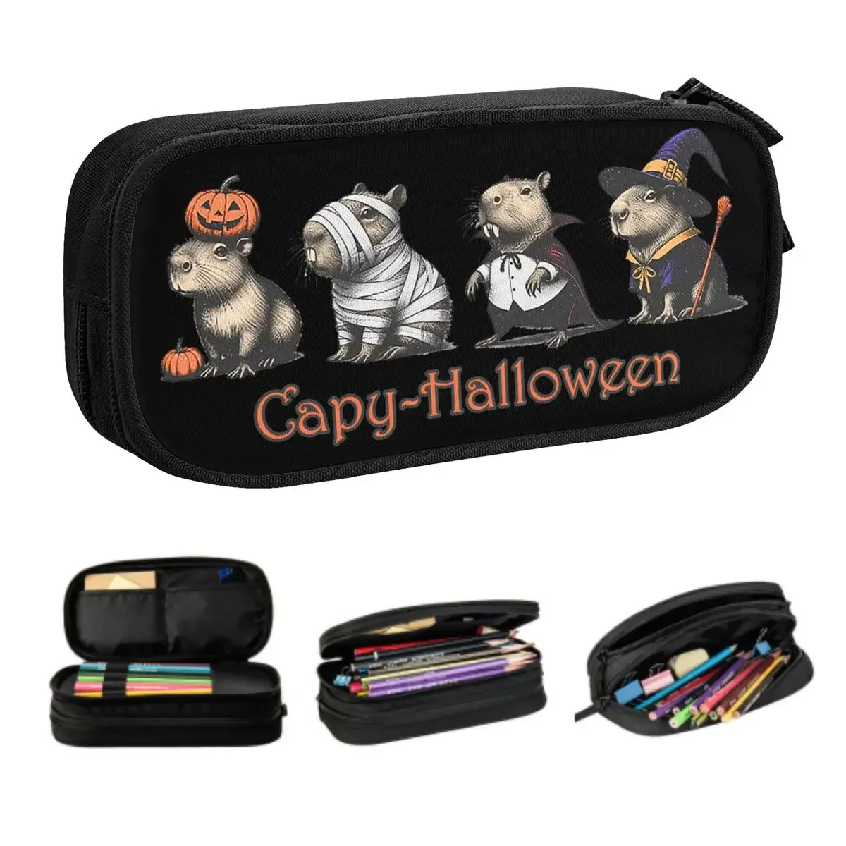 Custom Kawaii Funny Ghost Capybara Halloween Pencil Case for Girls Boys Big Capacity Pencil Pouch School Supplies