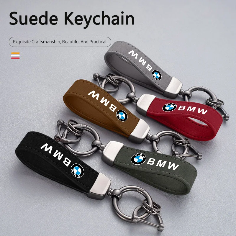 

For BMW M 1 2 3 4 5 7 Series X1 X3 X4 X5 X6 X7 F10 F30 E46 E60 Suede Leather Car Keyring Luxury Logo Car Keychain Car Key Ring