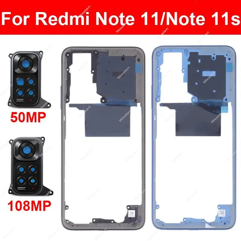 For Xiaomi Redmi Note 11 Note 11S 4G Middle Frame Housing Bezel Case Back Middle Cover Plate With/Without NFC Lens Frame Parts