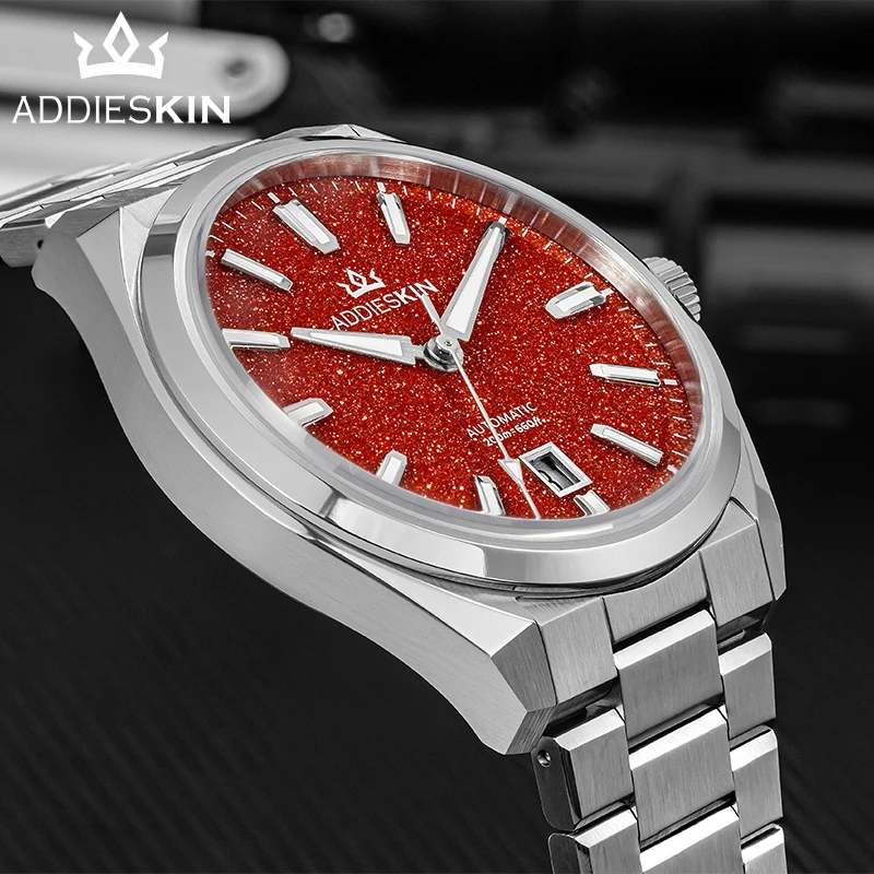 AddiesKin K010 Luxury Natural Stone Dial Men's Watch Red Goldstone Miyota 9015 Ultra Thin 200m Waterproof BGW9 Super Luminous