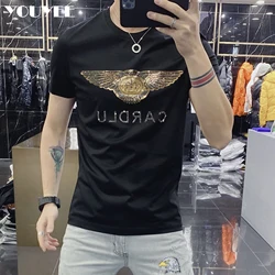 Camiseta de manga corta de algodón mercerizado, camiseta fina personalizada, transpirable, con diamantes, verano, 2022