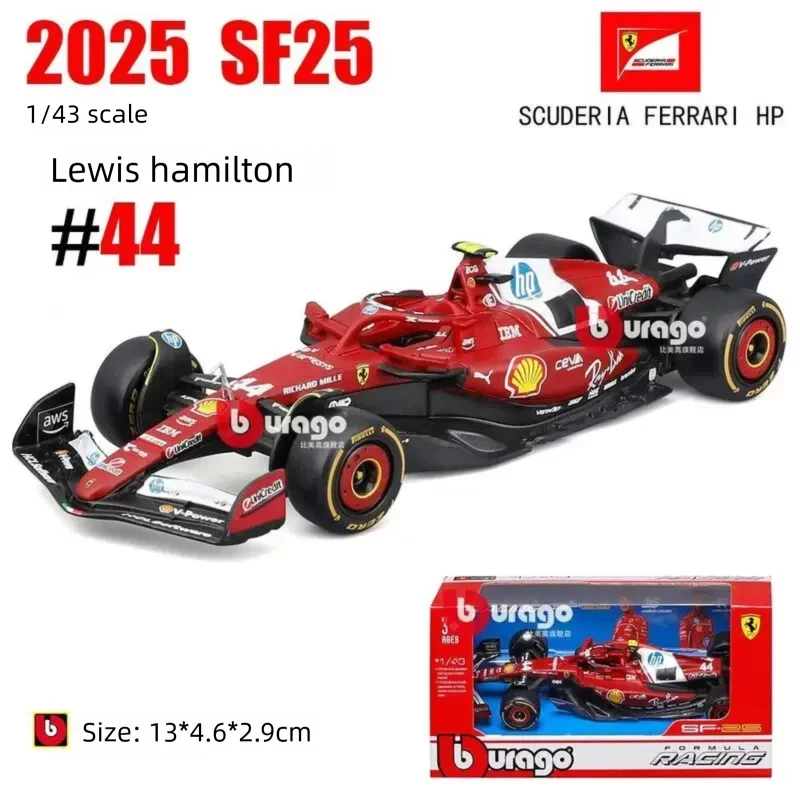 Bburago 1:43 Ferrari SF25 2025 F1 Modelo de Coche de Fórmula 1 Leclerc # 16 Hamilton # 44 Coches de Carreras de Fórmula 1 de Metal Fundido a Presión, Regalo Coleccionable