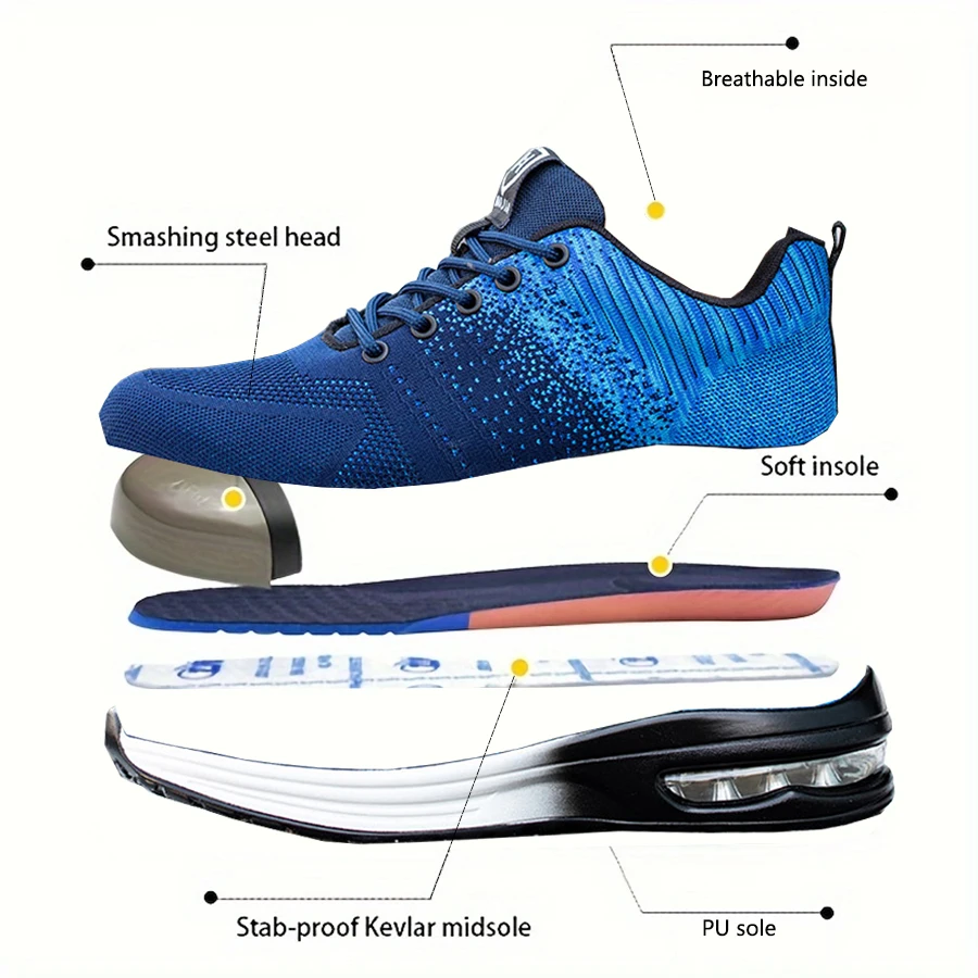 Steel Toe Safety Shoes for Men Women Air Cushion Work Shoes Sneakers Outdoor Security Boots Women Lightweight Work Sneakers