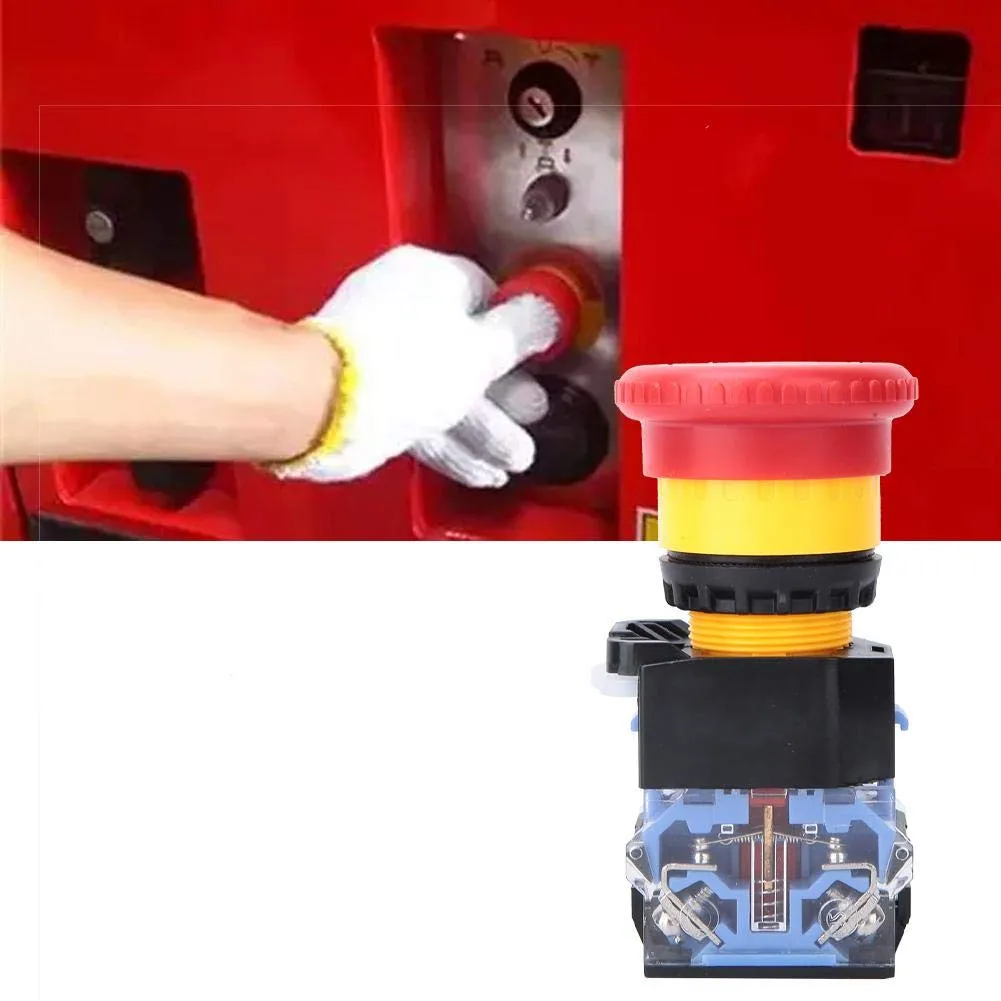 

Mushroom Head Stop Button Switch 22mm Latching Mechanism with DPST Contact Configuration for Electrical Control