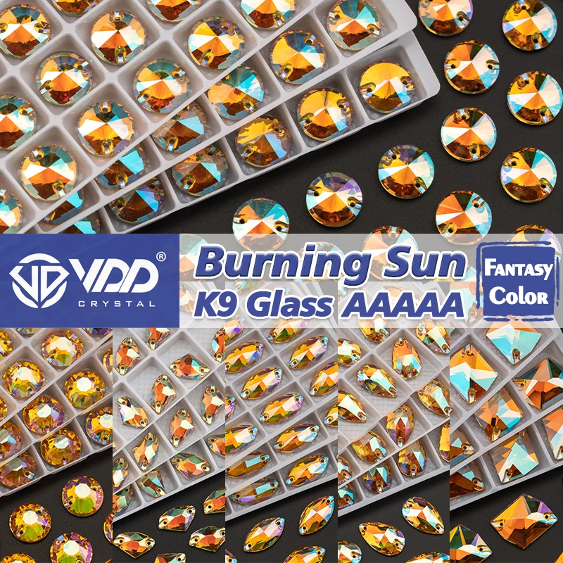 VDD  Top Quality Burning Sun Fantasy Color K9 Glass Sew On Rhinestones Sewing Crystals Flat Back Stones For Clothes Accessories