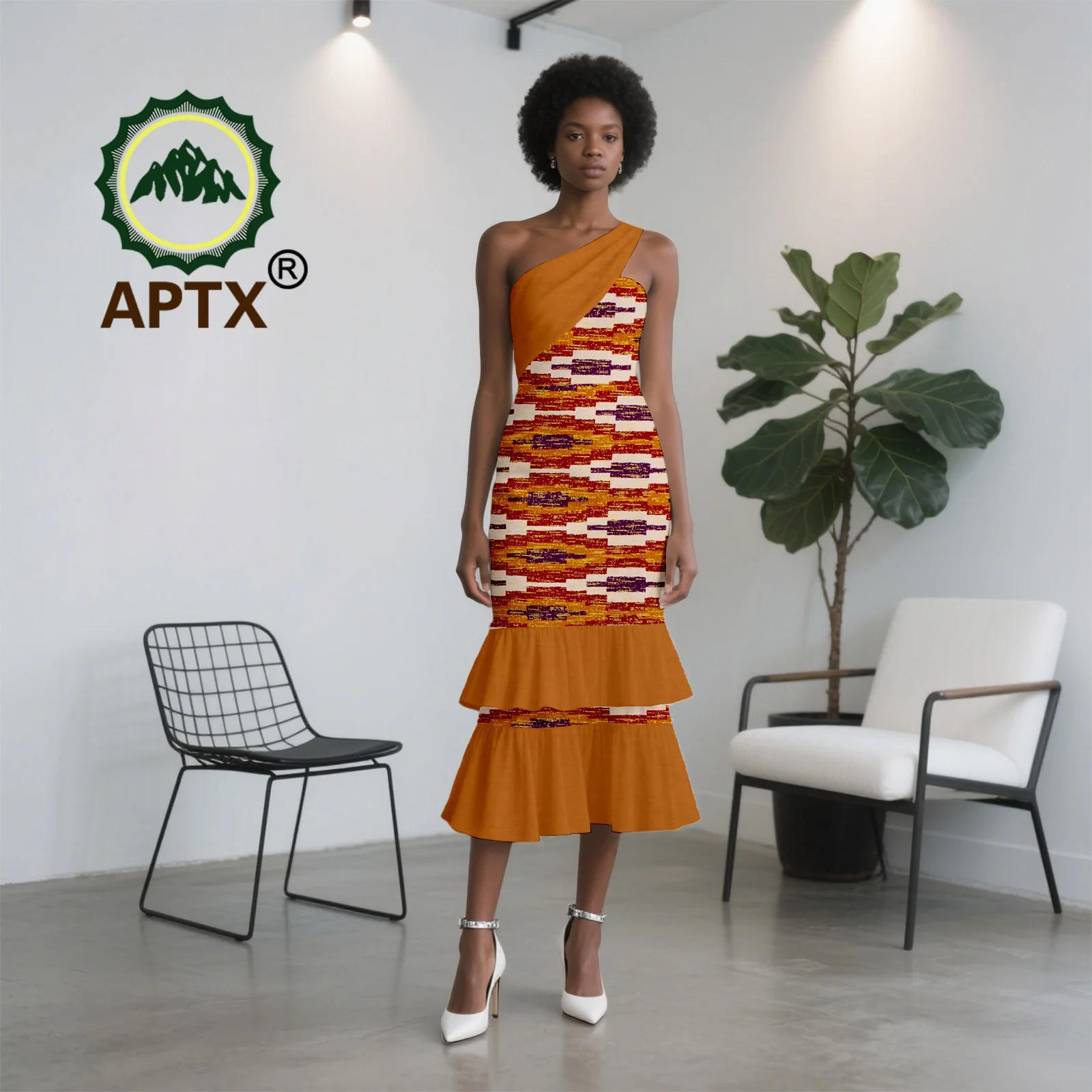 

African Dress for Women Ankara Print Skew Collar Sleeveless Mid-Calf Patchwork Dress Dashiki Elegant fashion Casual Party Dress