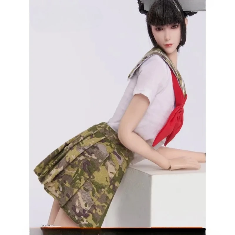 

1/6 Scale Female Student Unifom White Top Shirt Camouflage Pleated Skirt JK Dress Suit Soldier Model for 12" Action Figure Body
