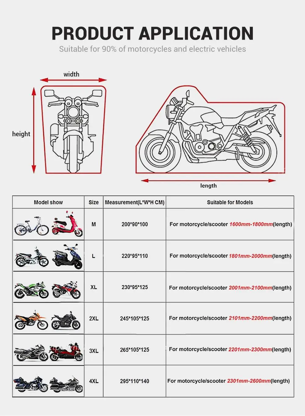 Waterproof All Season Motorcycle Cover Dustproof UV Protective Motorbike Rain Cover Wear-resistant Fabric Outdoor Moto Cover