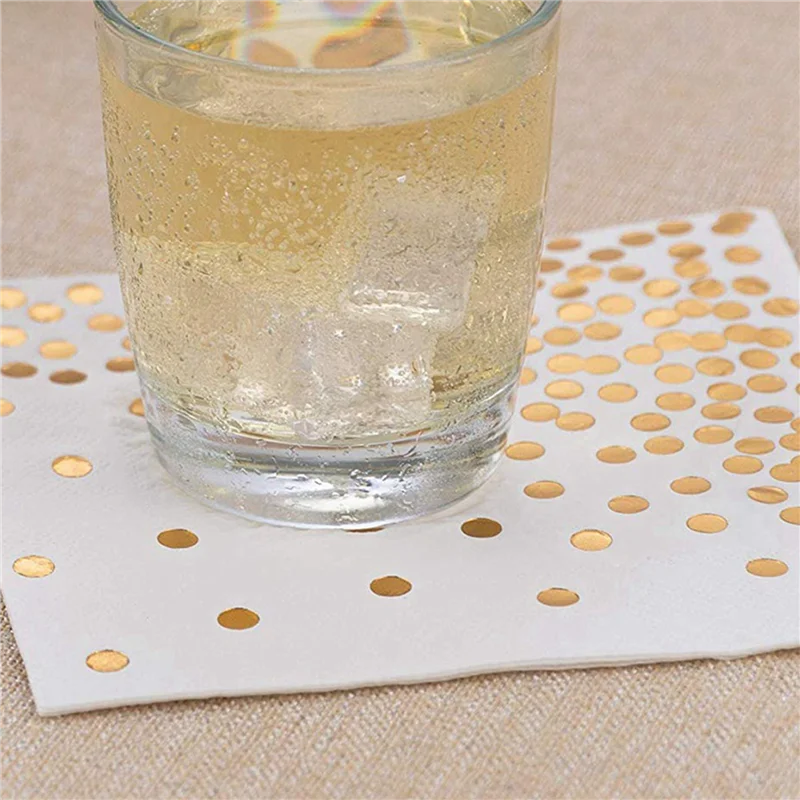 

AA20-Gold Dot Cocktail Napkins(200 Pack)3-Ply Paper Napkins With Gold Foil Polka Dots Perfect For Birthday Party,Baby Shower