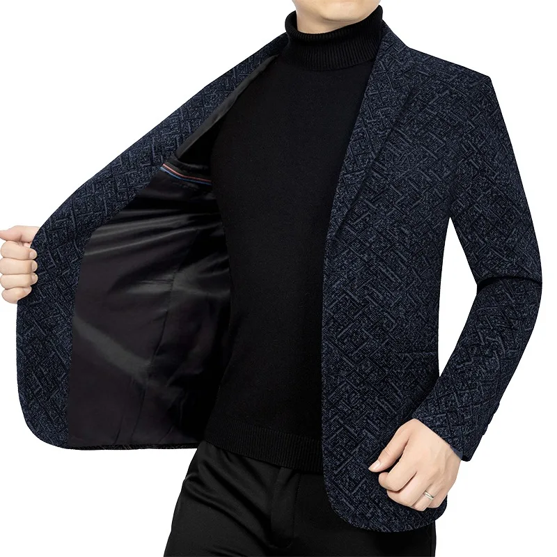 

Man Autumn Winter Outerwear New Thicken Fleece Turn Dwon Collar Male Blazer Long Sleeve Business Casual Office Men Suit Coat
