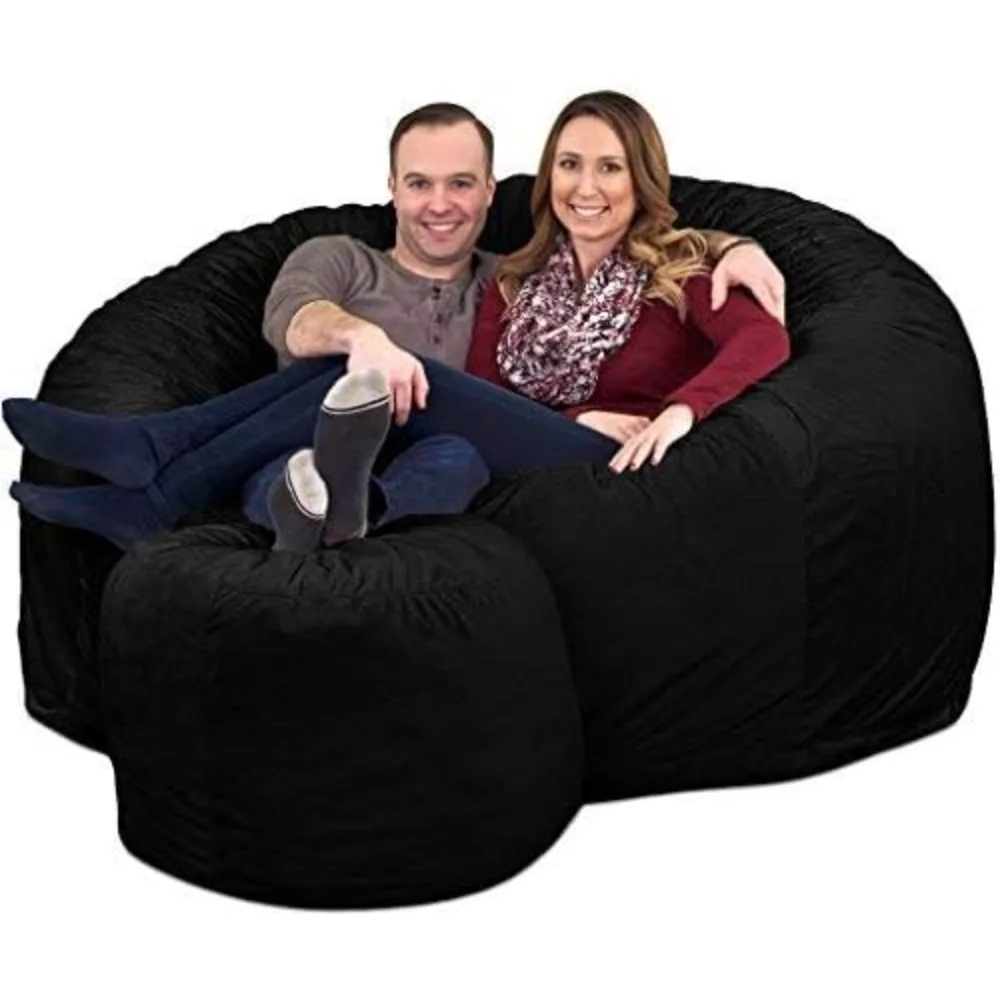 

Кресло Beanbag/подставка для ног: огромная мебель с поролоновым наполнителем-чехол машинной стирки, двойные швы, прочная подкладка (6000, черный мех)