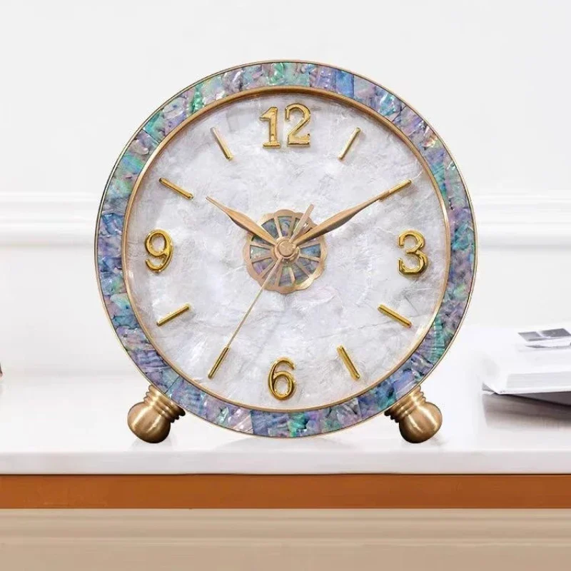 Natural Seashell Table Clocks Living Room Brass Desk Clocks Bedroom Silent Desktop Clock Modern Home Decoration Accessories