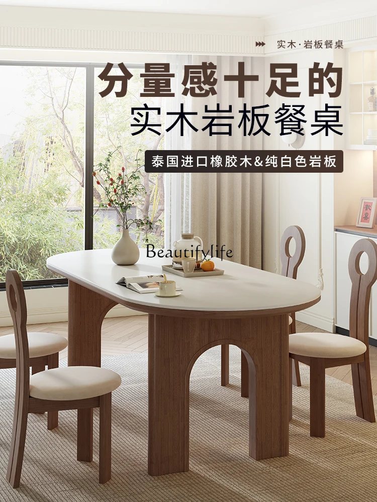 

01 Solid wood dining table and chairs combination full pallet retro style rectangular dining table rock slab