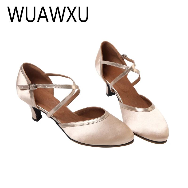 WUAWXU Women\'s Adult Modern Dance Shoes Latin Dance Shoes Women\'s Party Dance Shoes Satin Women\'s Salsa Dance Shoes Heel 6CM