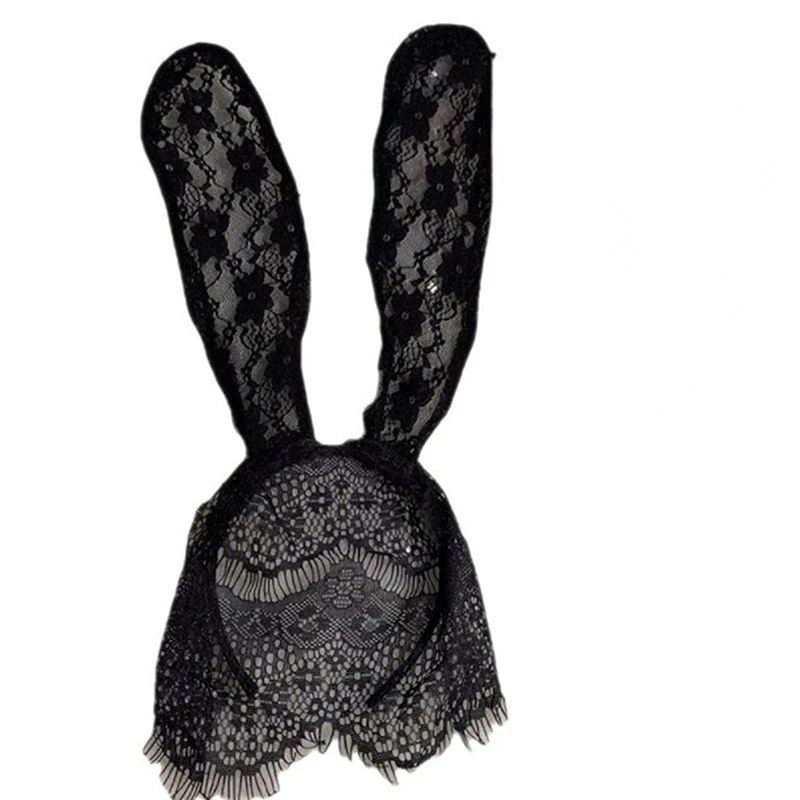 Máscara de renda preta para mulheres, máscara sexy, festa de Halloween, coelho, orelhas de coelho