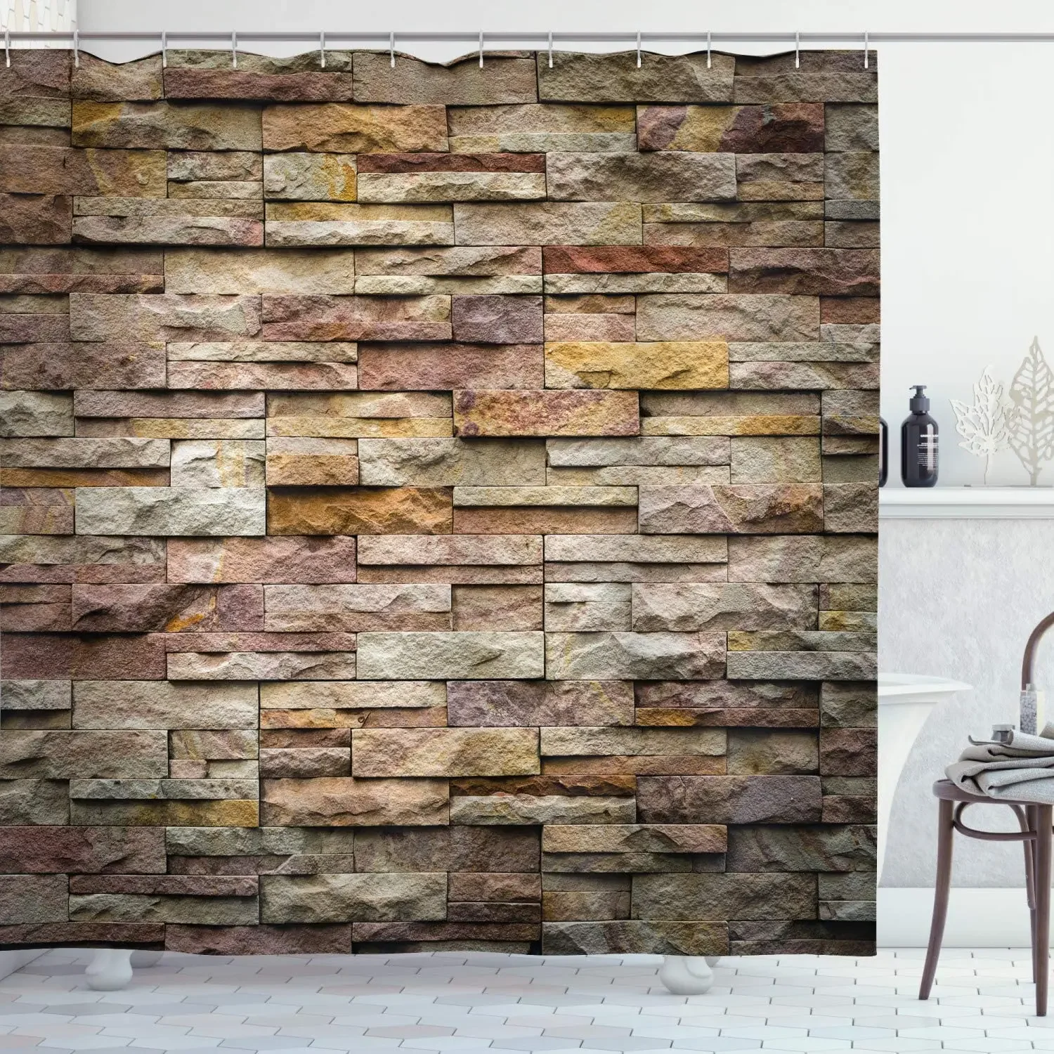 Marble Urban Brick Slate Stone Wall with Rocks Featured Facade Town Picture Bathroom Décor