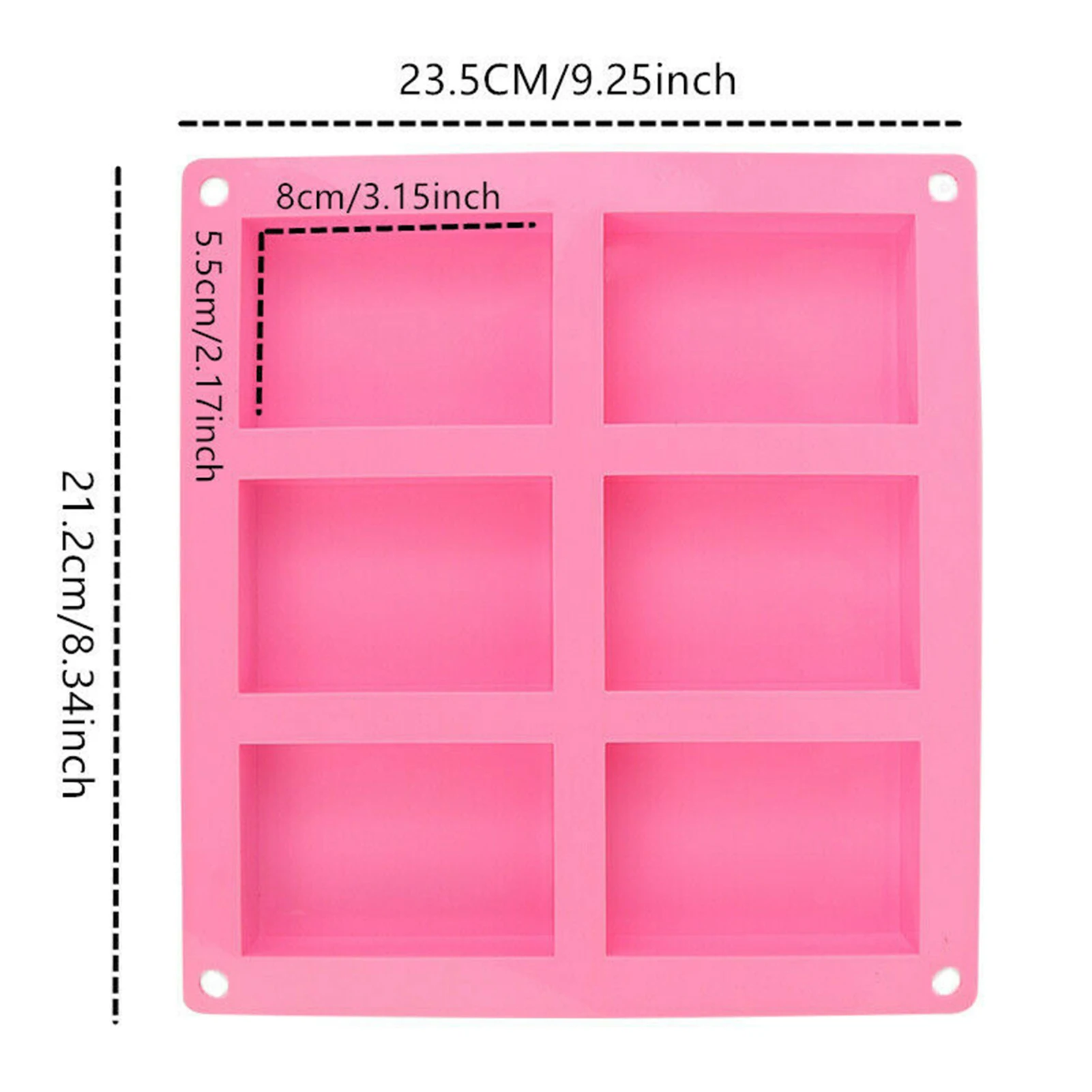 

6 cell Silicone Soap Mold Rectangle Shape 235x212x25mm Non Toxic Easy Release Durable for Handmade Soap Making