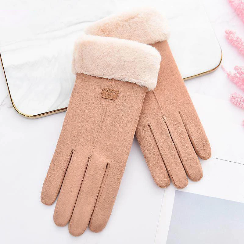 Women Winter Thick Plush Leather Gloves Fashion Winter Warm Skiing Outdoor Women Gloves Lady Elegant Casual Touch Screen Gloves