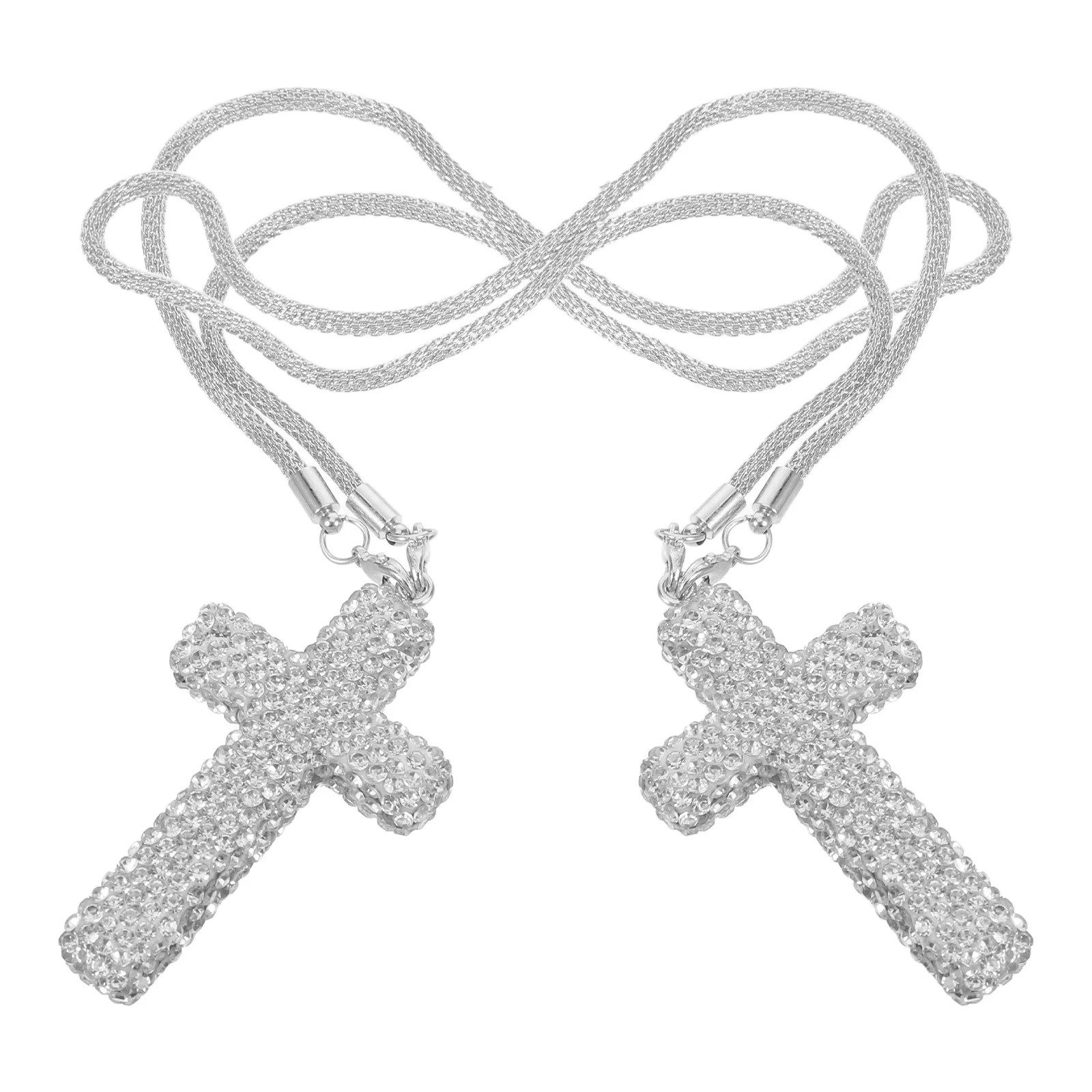 

2Pcs Crystal Rhinestone Cross Pendant Car Mirror Hanging Charm Stainless Steel Rearview Mirror Decor Christian Religious Car