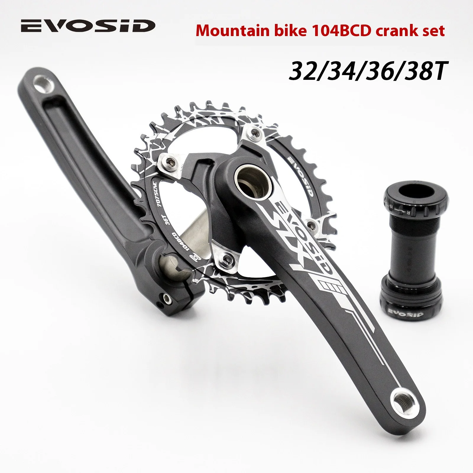EVOSID SLX MTB Crankset  Hollow Integrated Crank  Single Ring 32-38T Ultra-Light  Alloy Trail/Enduro