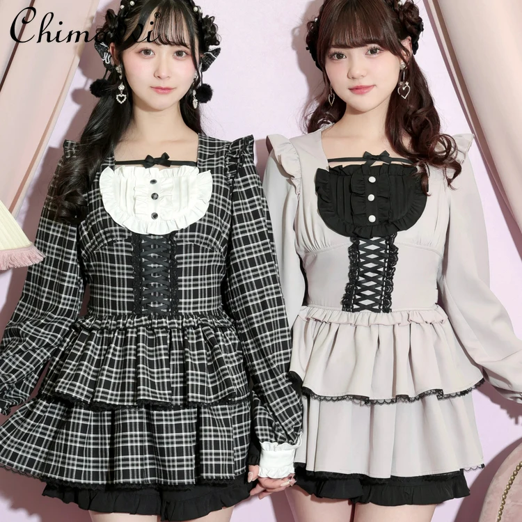 

Осень-зима, новое японское милое платье принцессы, комплект с милым бантом и длинным рукавом, топ с подолом, шорты, женский комплект из двух предметов в стиле Лолиты