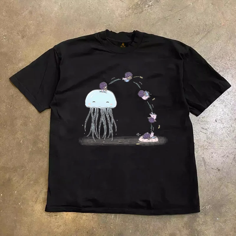 Loose Fit Cotton T-Shirt Unisex Short Sleeve Double Thread UPUPXIA Hero Print Sweat Absorbent round Neck Casual Summer Top