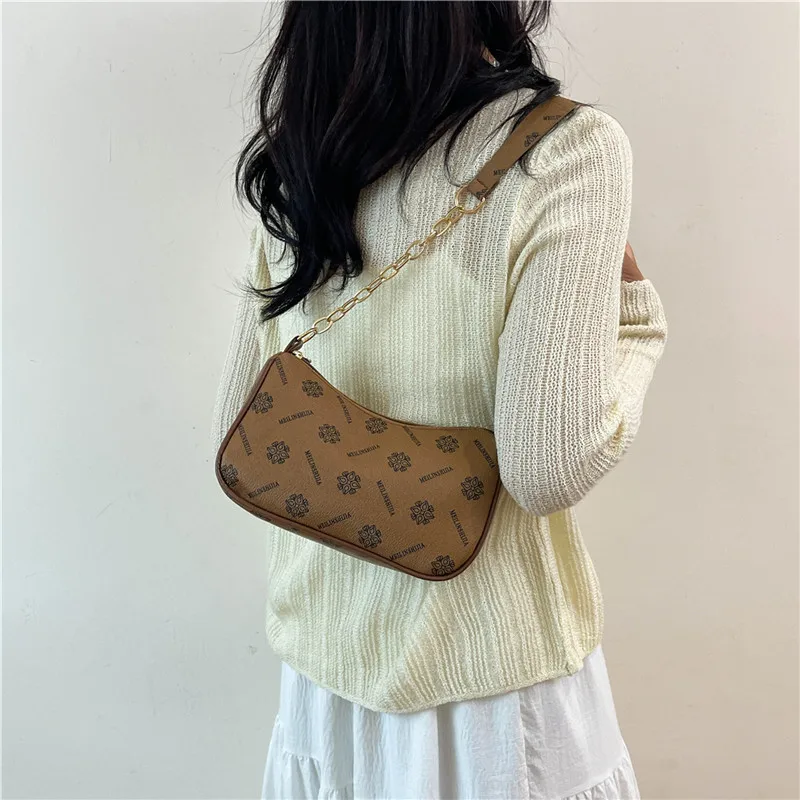 Western-style printed bag for women 2024 summer new European and American retro shoulder bag niche design underarm pillow bag