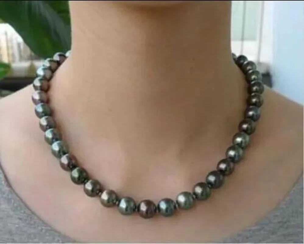 

Amazing AAA 10-11mm Black Green Blue Tahitian Pearl Necklace 18 "14Kp CLASP