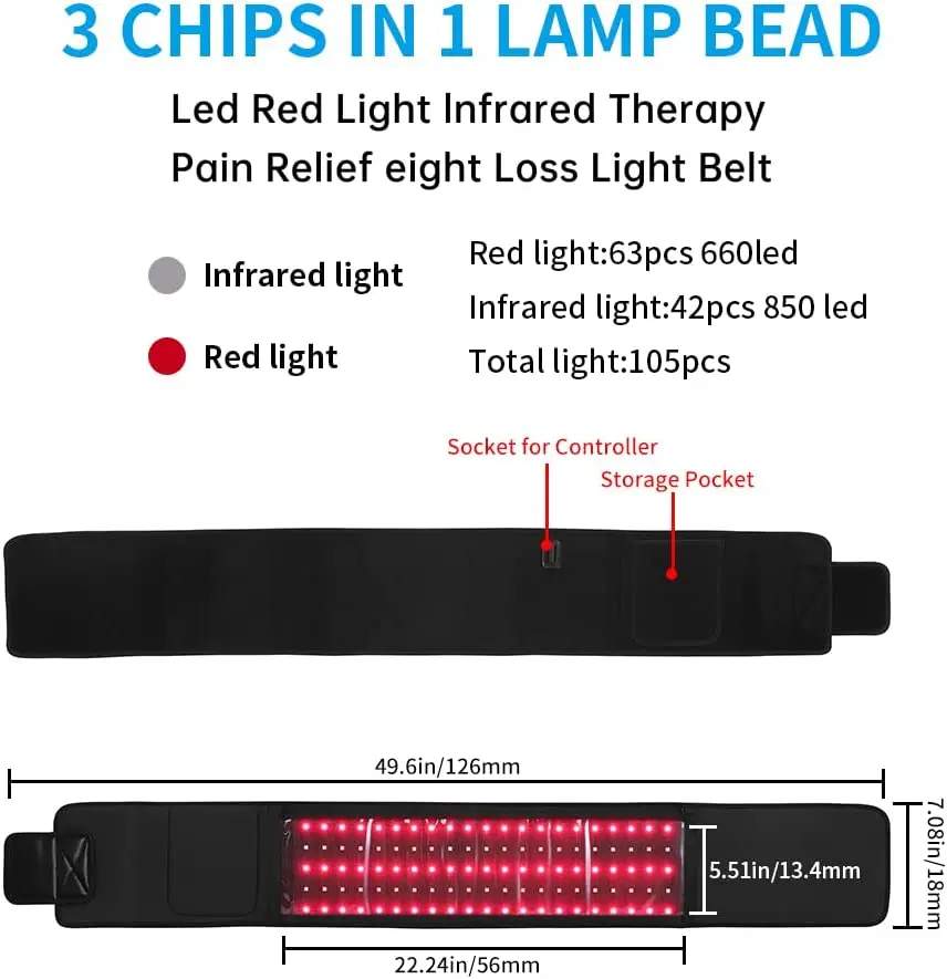 LED Red Light Therapy Belt Pain Relief  Infrared Lipo Laser Belt 360 For Weight Loss Back Shoulder