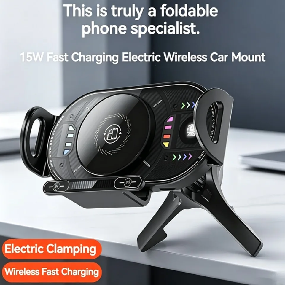 15W Universal Car Phone Wireless Charger Holder 90° Rotation Mount for Samsung Galaxy Fold 6 5 4 3 Z Flip S25 S24 iPhone 17 16