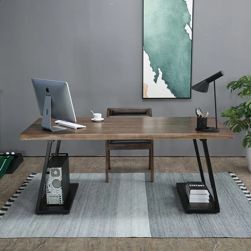 

American loft solid wood desk, home study desktop computer desk, retro industrial style conference room boss table