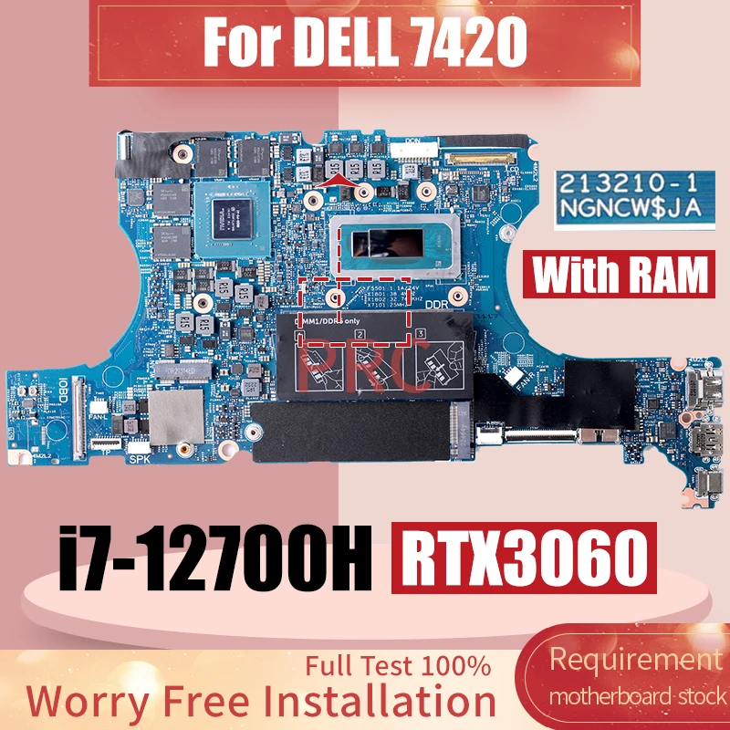 For DELL 7420 Laptop Motherboard 213210-1 SRMAU i7-12700H RTX3060 GN20-P0-A1 0989M2 Notebook Mainboard