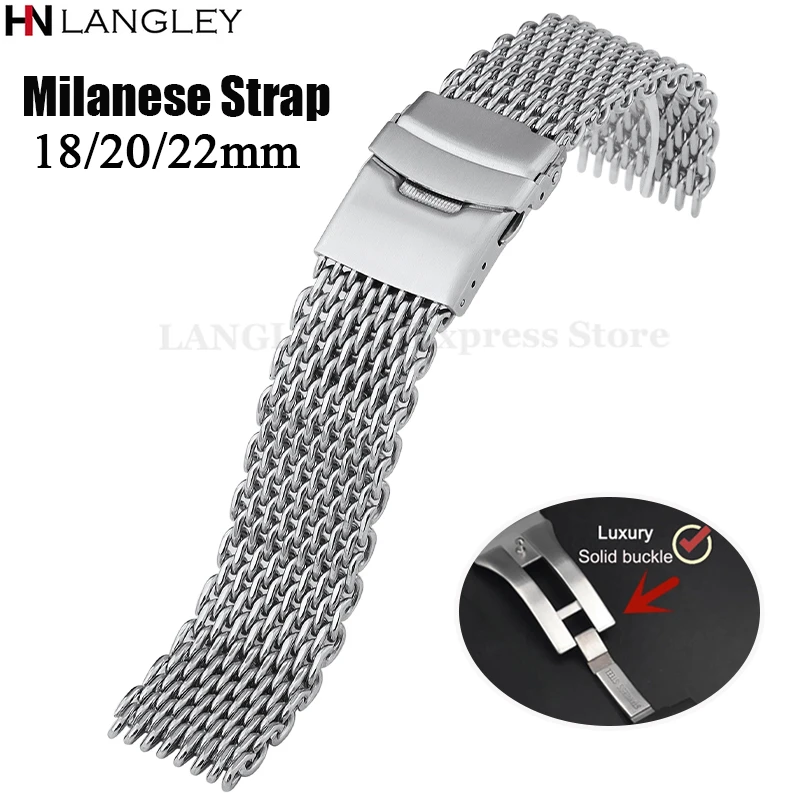 18mm 20mm 22mm Mesh Solid Stainless Steel Watchbands for Seiko Diving Metal Adjustable Strap for Huawei Watch Gt2/Gt3/4 Bracelet