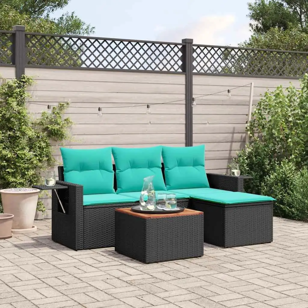 

Cozy 5 Piece Outdoor Patio Sofa Set with Cushions Black Poly Rattan for Garden Balcony Furniture