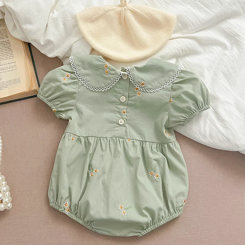 2024 New Summer 0-24M Baby Girl Clothing Newborn Baby Girl Romper Short Sleeved Cotton Embroidery Korean Style Climbing Suit