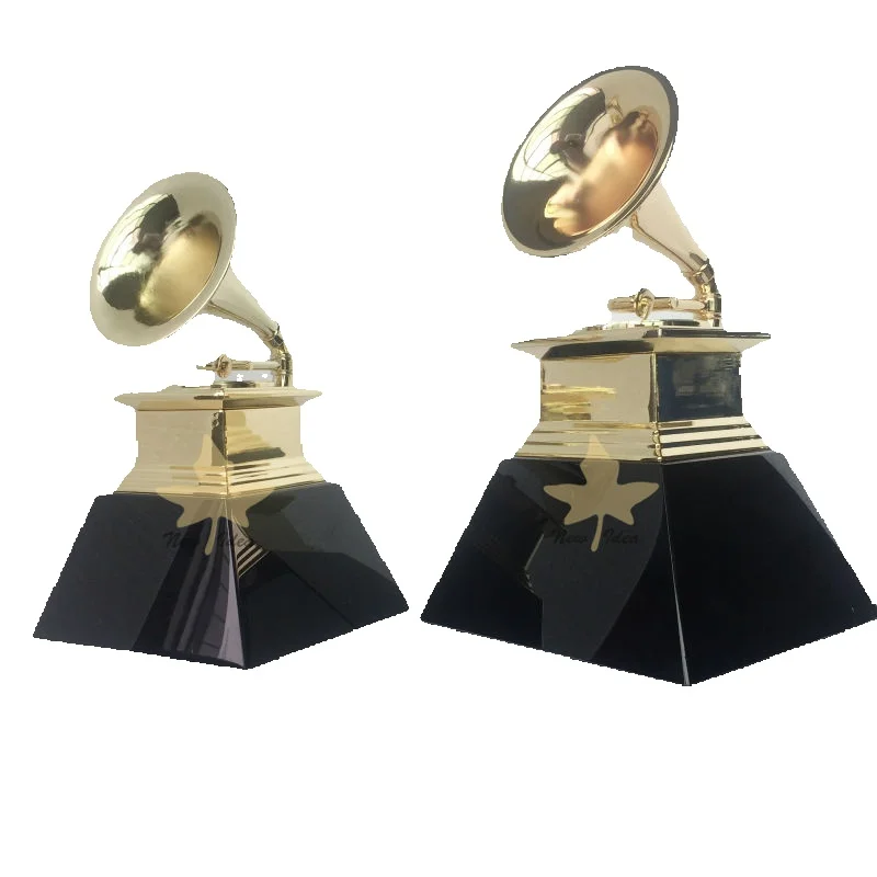 Golden Grammy Award Trophy - Metal Gramophone, Marble Base - Free Shipping - Highly Simulated