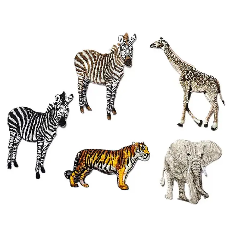 1 Piece Tiger Elephant Giraffe  Iron On Animal Embroidery Patch Clothes Decoration Accessories Stickers
