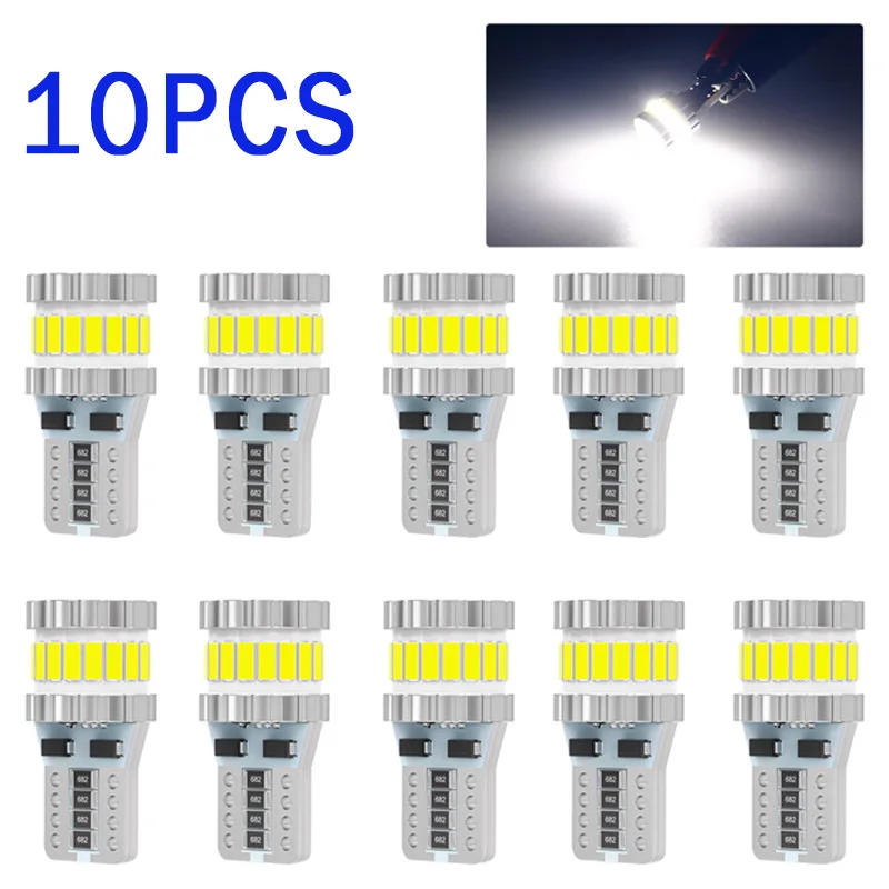 

10X T10 W5W 3014 24SMD Canbus No Error LED Bulbs Auto Reading Lights Car Interior Door Lamp License Plate Light White 6000K 12V