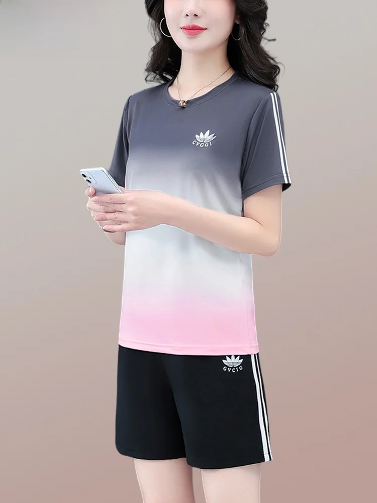 TUCANO 2025 Nova Coleção de Verão: Conjunto Feminino Esportivo de Seda Gelada com Manga Curta para Corrida, Duas Peças, Secag...