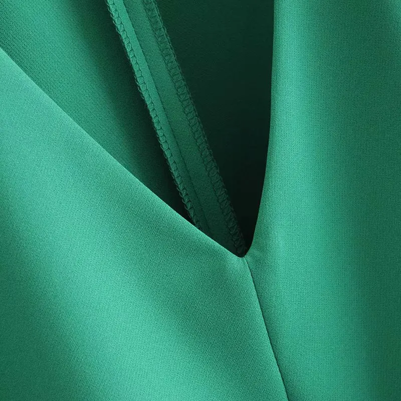 New 2020 women fashion v neck pleats puff sleeve solid green mini dress chic office lady vestidos casual straight dresses DS3681