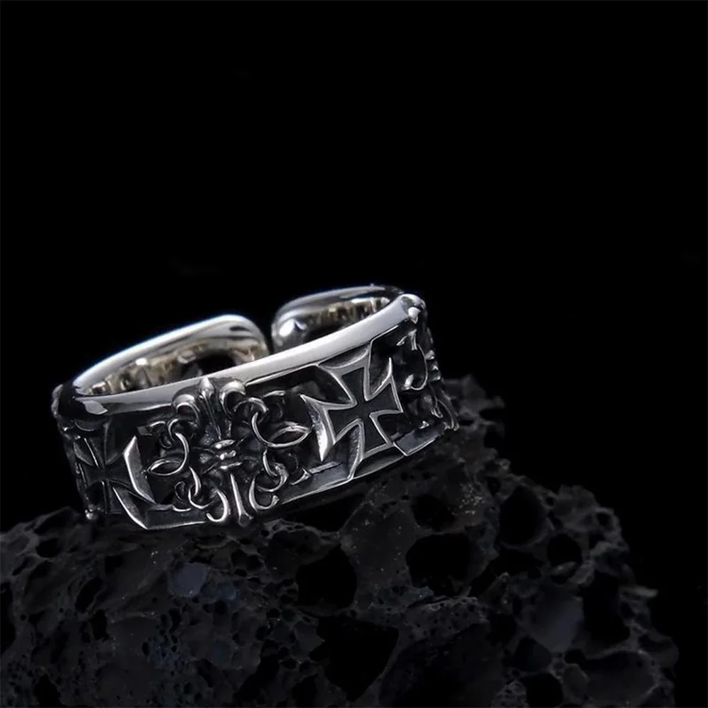 Men's Vintage Gothic Cross Open Adjustable Ring