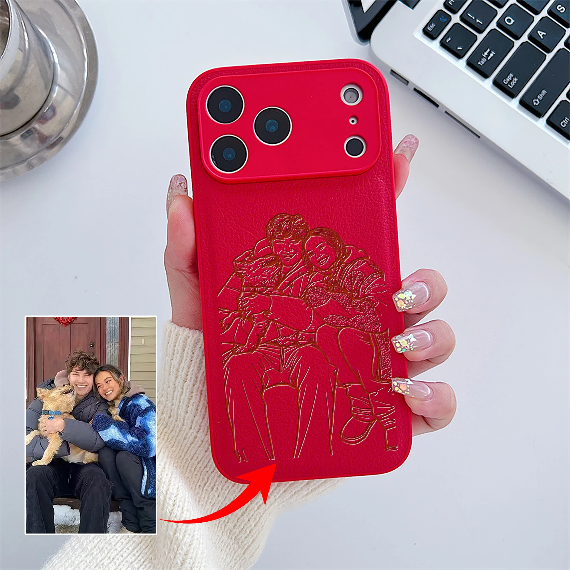 Aangepaste paar familie huisdier vriend persoonlijke foto conversie lijnen laser gegraveerd hoesje voor iPhone 17 16 15 14 13 Pro Max Plus Air