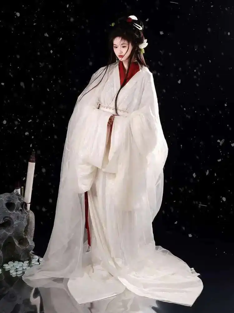 Nuevo estilo {Wenji} Hanfu Estados de guerra bata restauración encaje rojo y blanco doble capa primavera y otoño invierno eterno