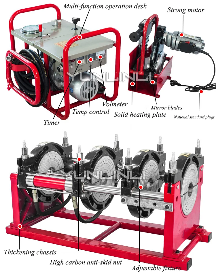 PE63-200 220V Semi-automatic PE Butt Welding Machine Fusion Welding Machine Double Column Pipe Hot Melt Machine